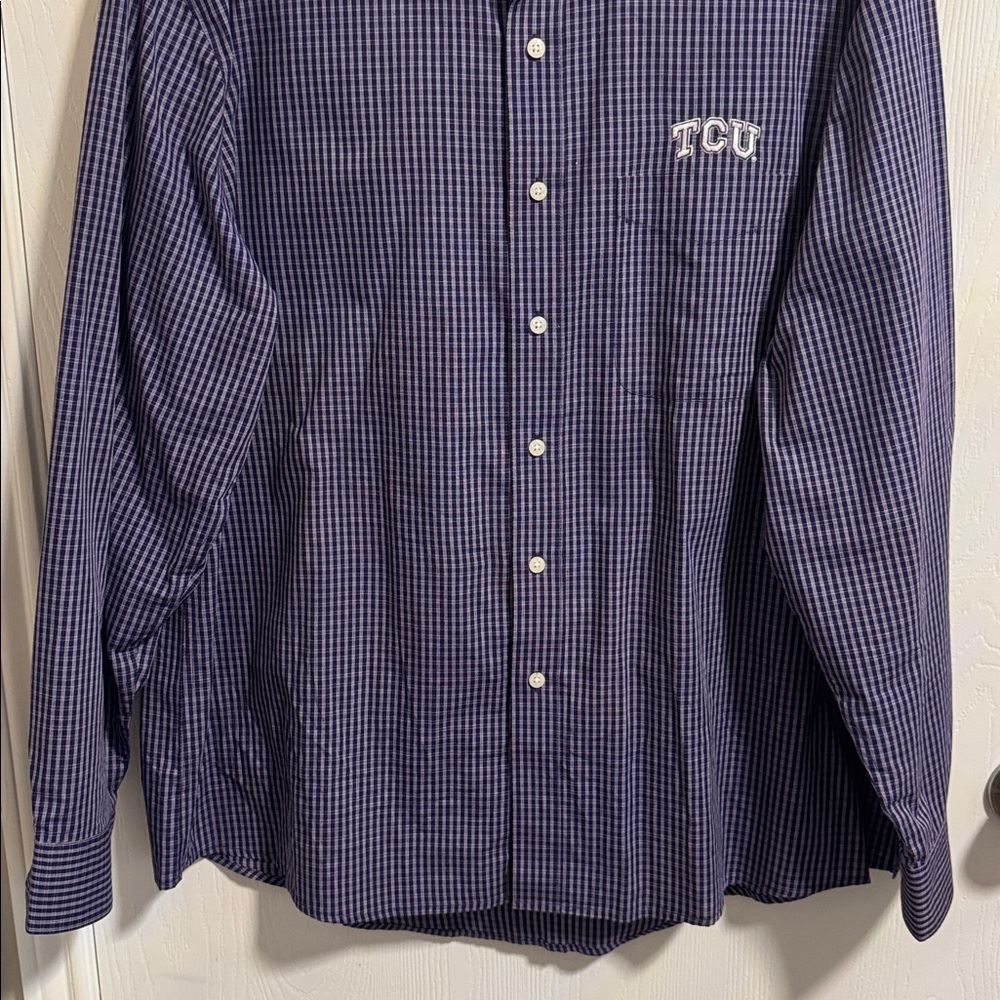 Antigua Mens 2XL TCU Horned Frogs Gingham Long Sleeve Woven Button Down Shirt - Picture 3 of 14